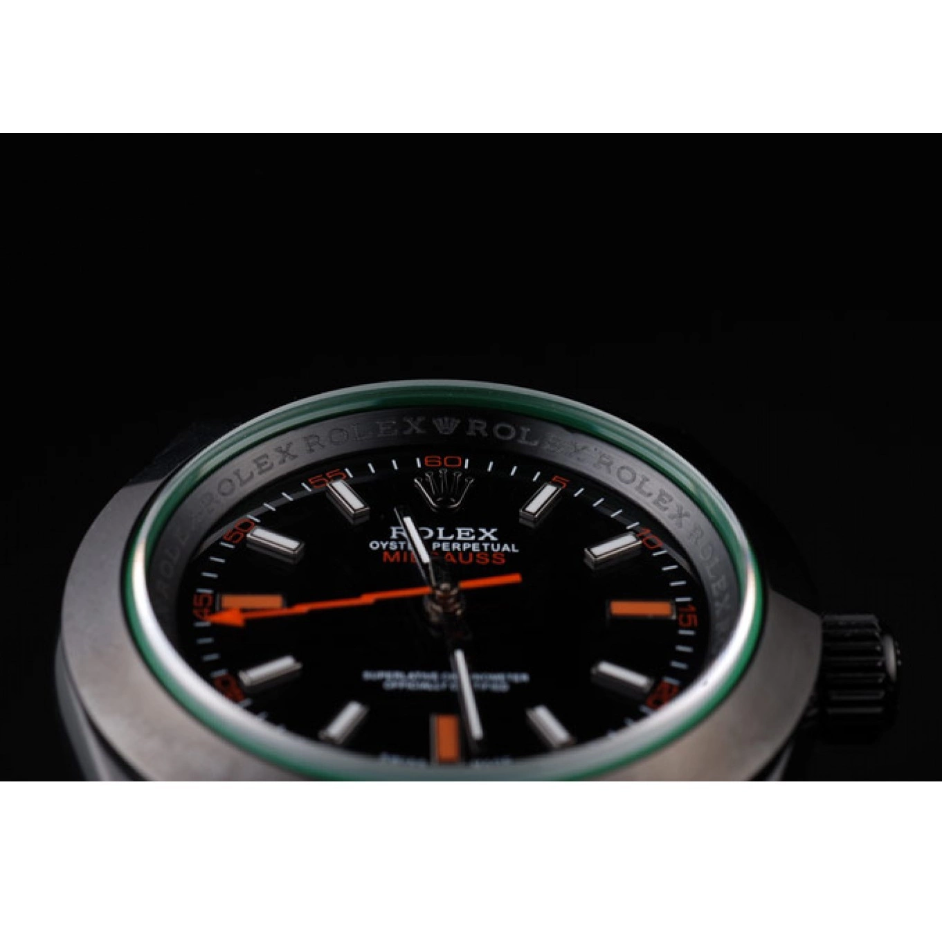 Aaa replica watch Dial Black Saphire Tinted Rolex Green Pro-Hunter Milgauss 0714